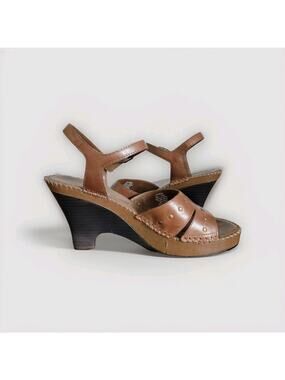 Naturalizer Wedge Block Heel Sandals Women 8.5 Brown Open Toe 4" Strappy Comfort